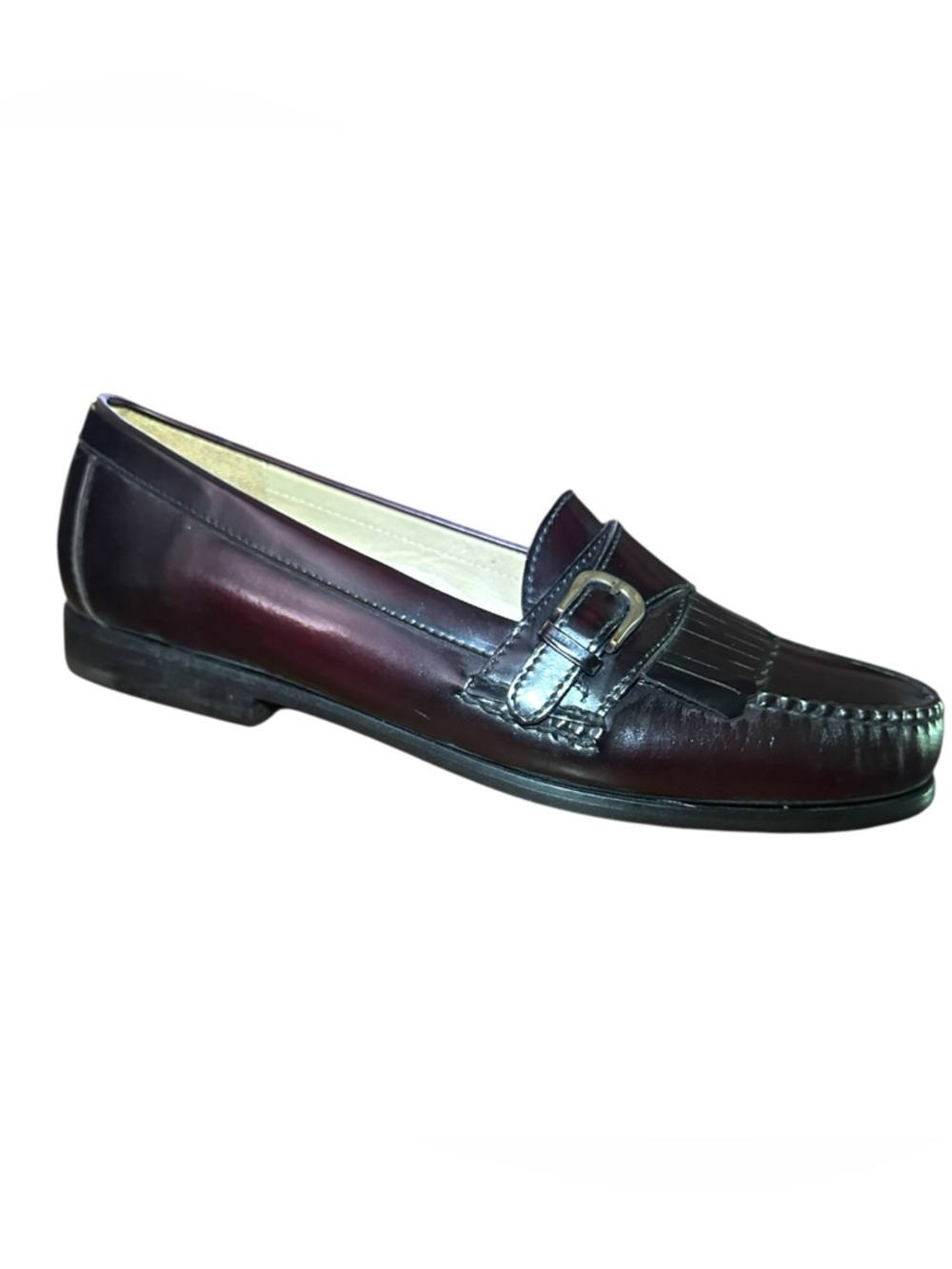 Cole Haan Pinch Buckle Kiltie Loafer (Style 03516) in a burgundy leather finish